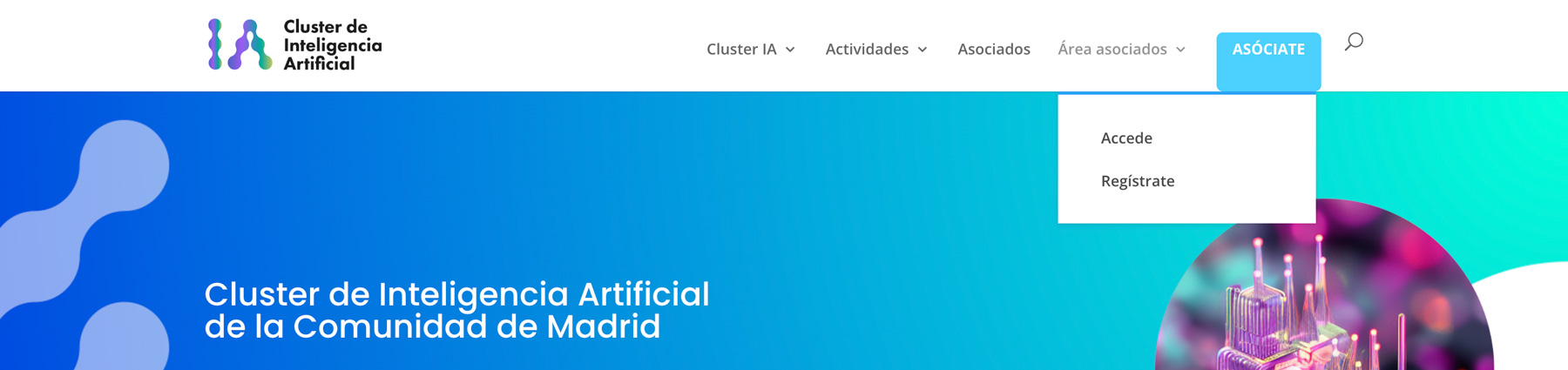 User authentication interface for the Madrid AI Cluster private area, featuring custom login and registration flows.